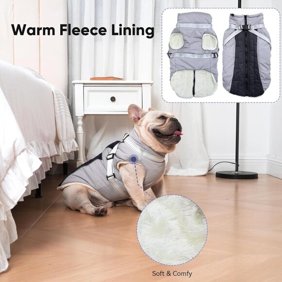 Fleece Dog Coat with Harness Warm Winter Vest Jacket Black XS for Small Dogs - Picture 5 of 5